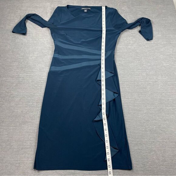 American Living Women's Blue Gabrielle Ruffled Satin Sheath Dress Size 4 - Picture 7 of 10